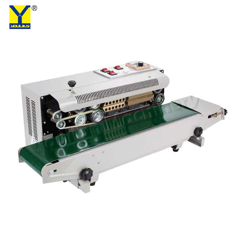 FR-900 연속 밴드 실러 음료 플라스틱 필름 종이 봉투 및 목재 포장용 자동 수평 열 씰링 기계