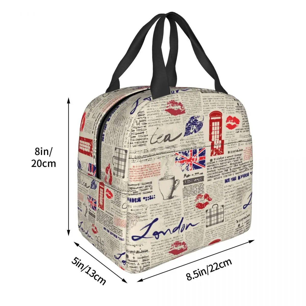 UK United Kingdom Symbool Lakproof British London Krant Textuur Koeler Thermisch Geïsoleerde Bento Box Voor Vrouwen Kinderen