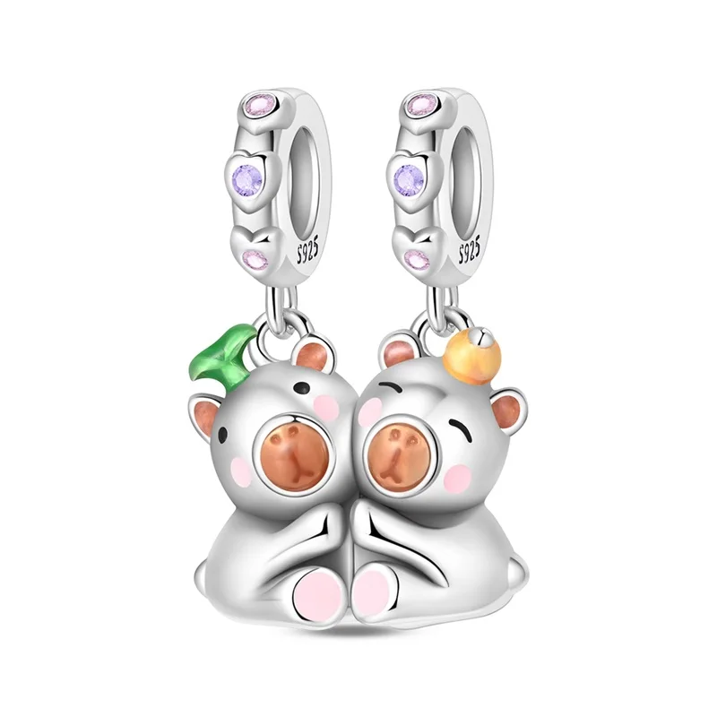 925 Sterling Silver Capybara Combination Magnetic Attraction Charms Pendant For Women Fit Original Bracelet DIY Jewelry Gift