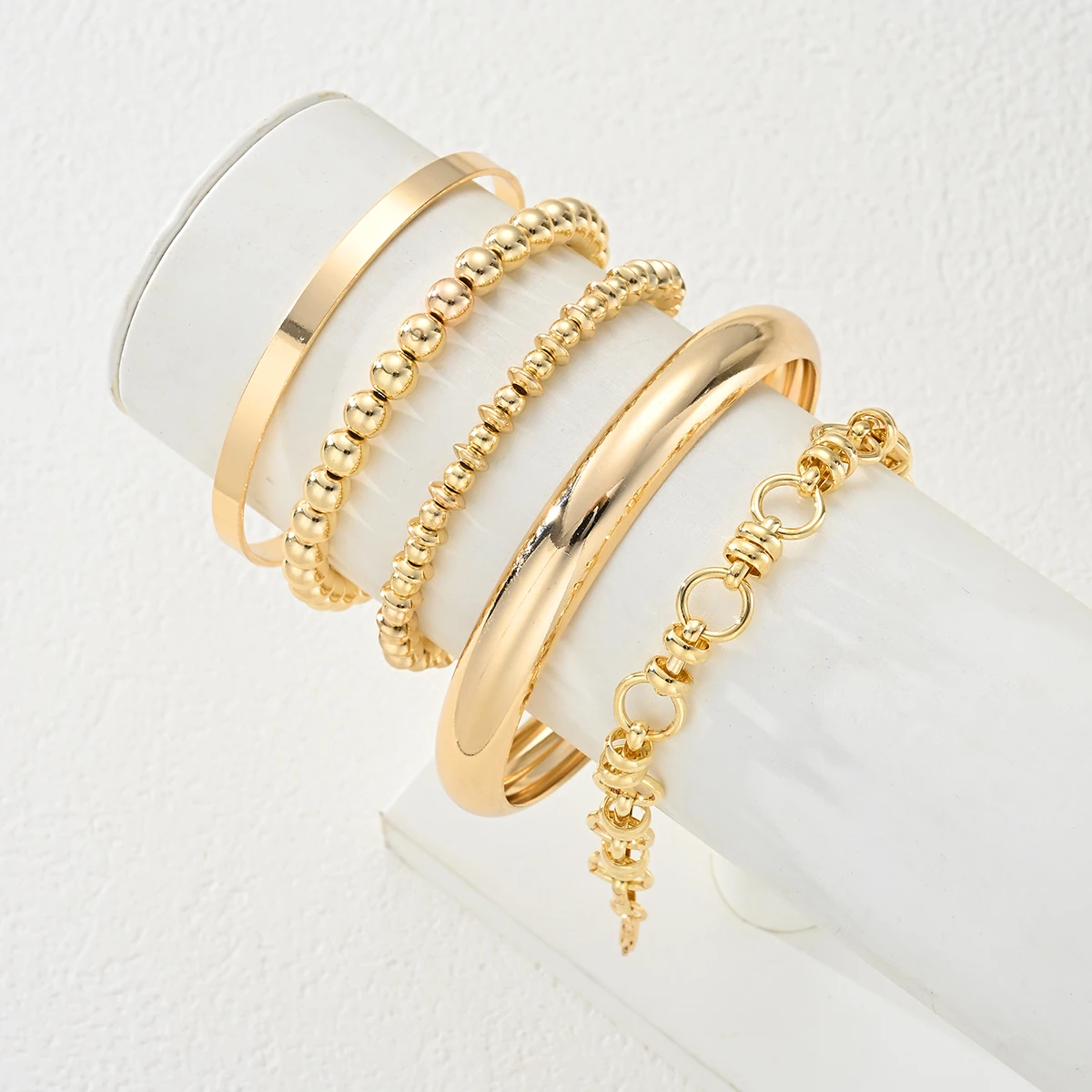 5pcs Fashion Simple Bracelet Set for Women Boho Exaggerated Stackable Design CCB Bangles Dating Vacation Daily Wear Jewelry Gift
