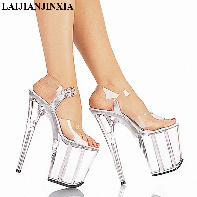 8 inch, full transparent crystal 20 cm high heel pole dancing shoes/show/star/model wedding shoes, stage sandals