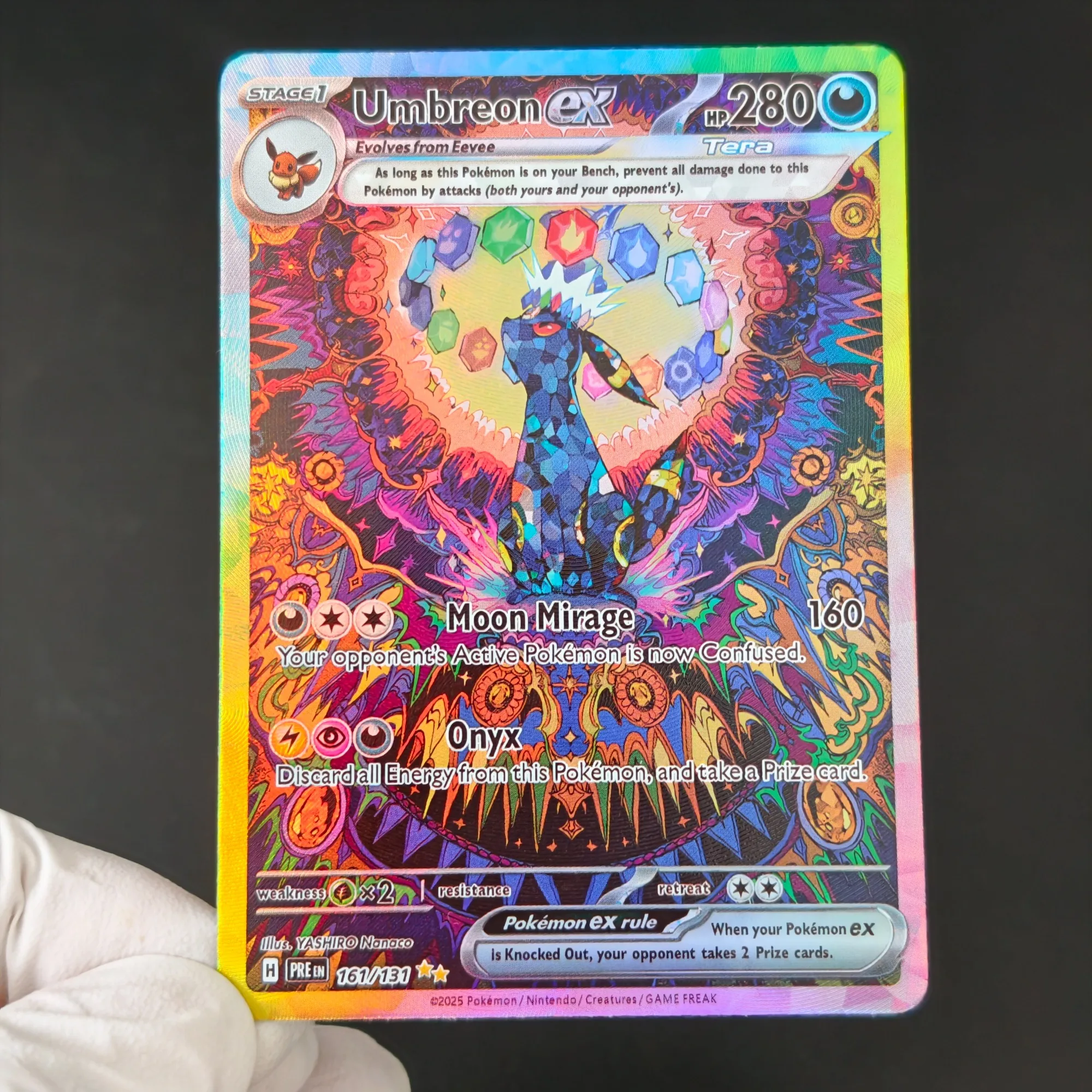 9PCS/English PKM Eeveelutions Ex Full Art Holo Cards DIY TCG Eevee Umbreon Sylveon Espeon Anime Collection Replica Card