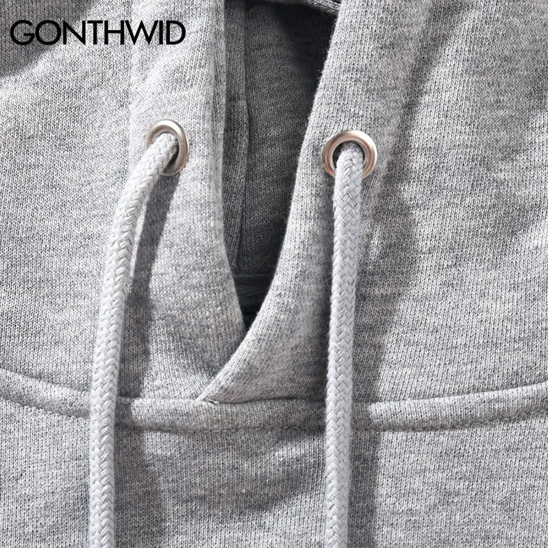 GONTHWID Men\'s Hoodies Pullover Casual Solid Color Sports Outwear Hooded Sweatshirts Hoodies Fashion Streetwear Sweatshirt Tops