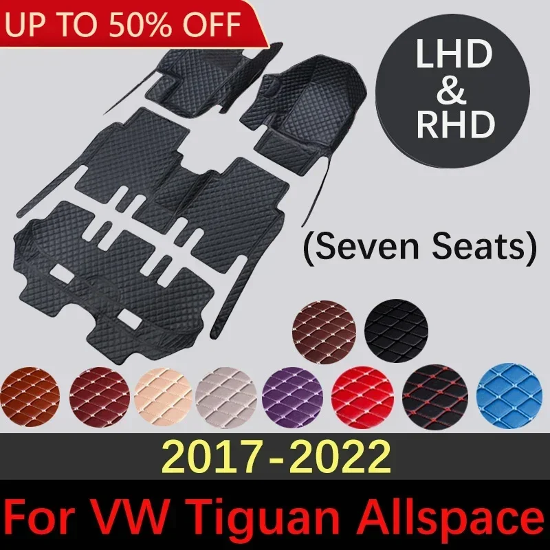 Alfombrillas de coche personalizadas para Volkswagen Tiguan Allspace LWB 2017 ~ 2022, accesorios interiores de siete asientos, alfombras, alfombra de estilo de coche