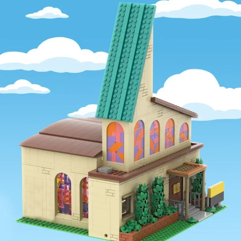 classic cartoon scene diorama bricks church blocks house town haus moc fans building gift kid movie toy product decor set