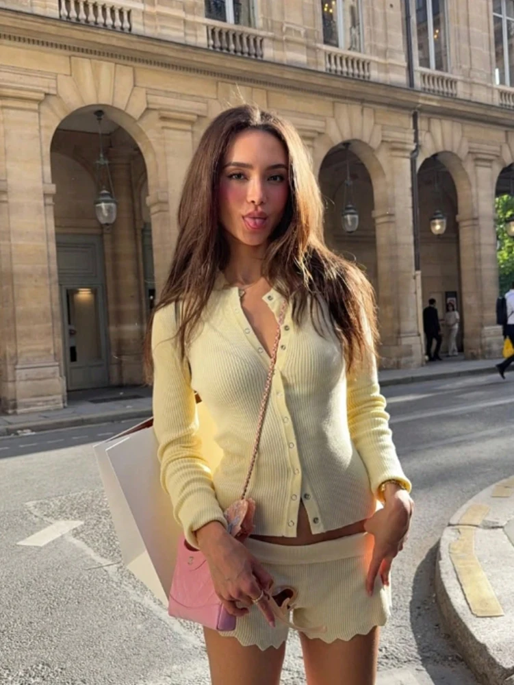 

Элегантный шикарный, подчеркивающий фигуру, утягивающий вязаный топ с длинными рукавами, универсальный повседневный джемпер с застежкой талии, женский кардиган