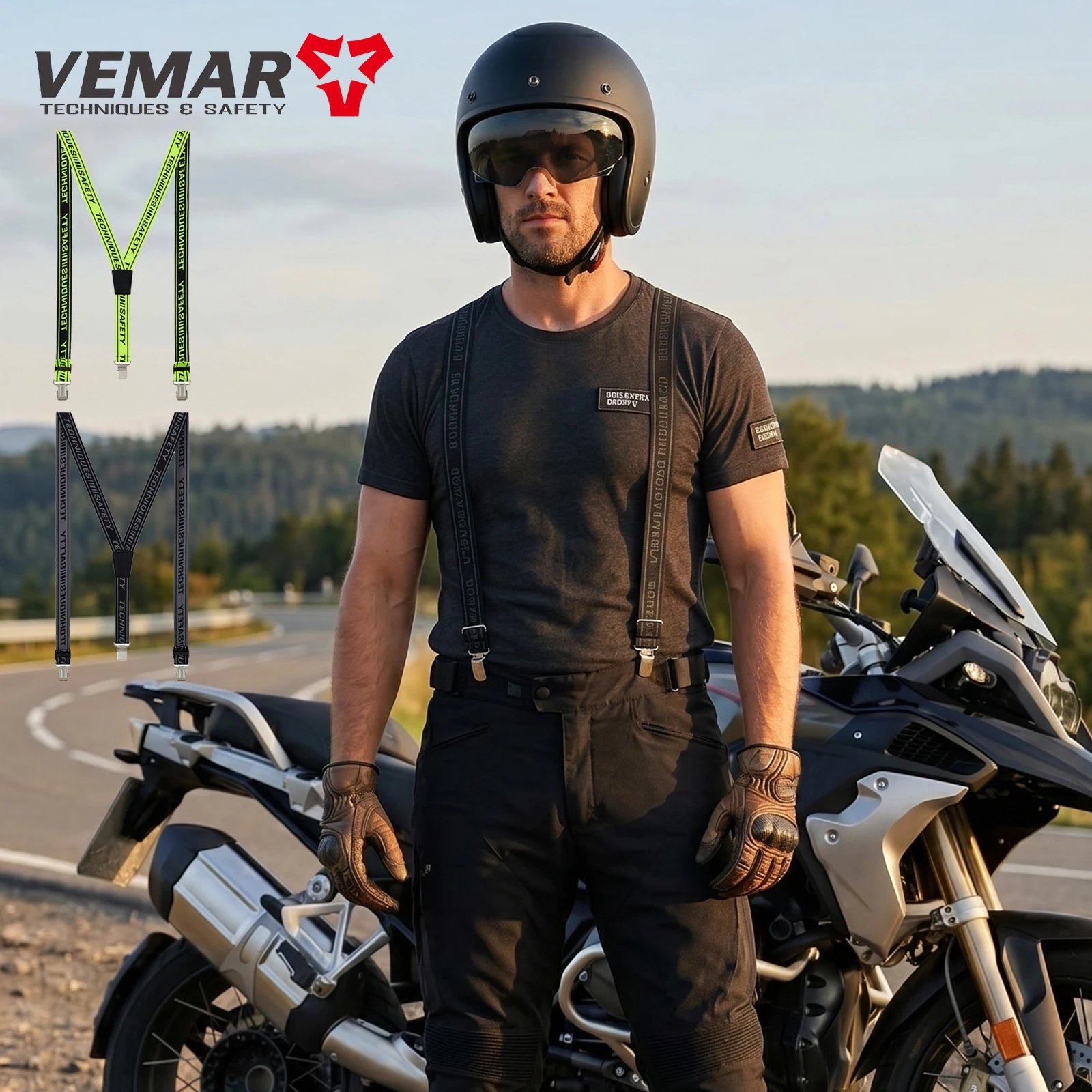 Elasticity Heavy Duty Motorcycle Pants Suspenders With Metal Gripper Adjustable Y Back Suspender Straps MOTO Trouser Braces