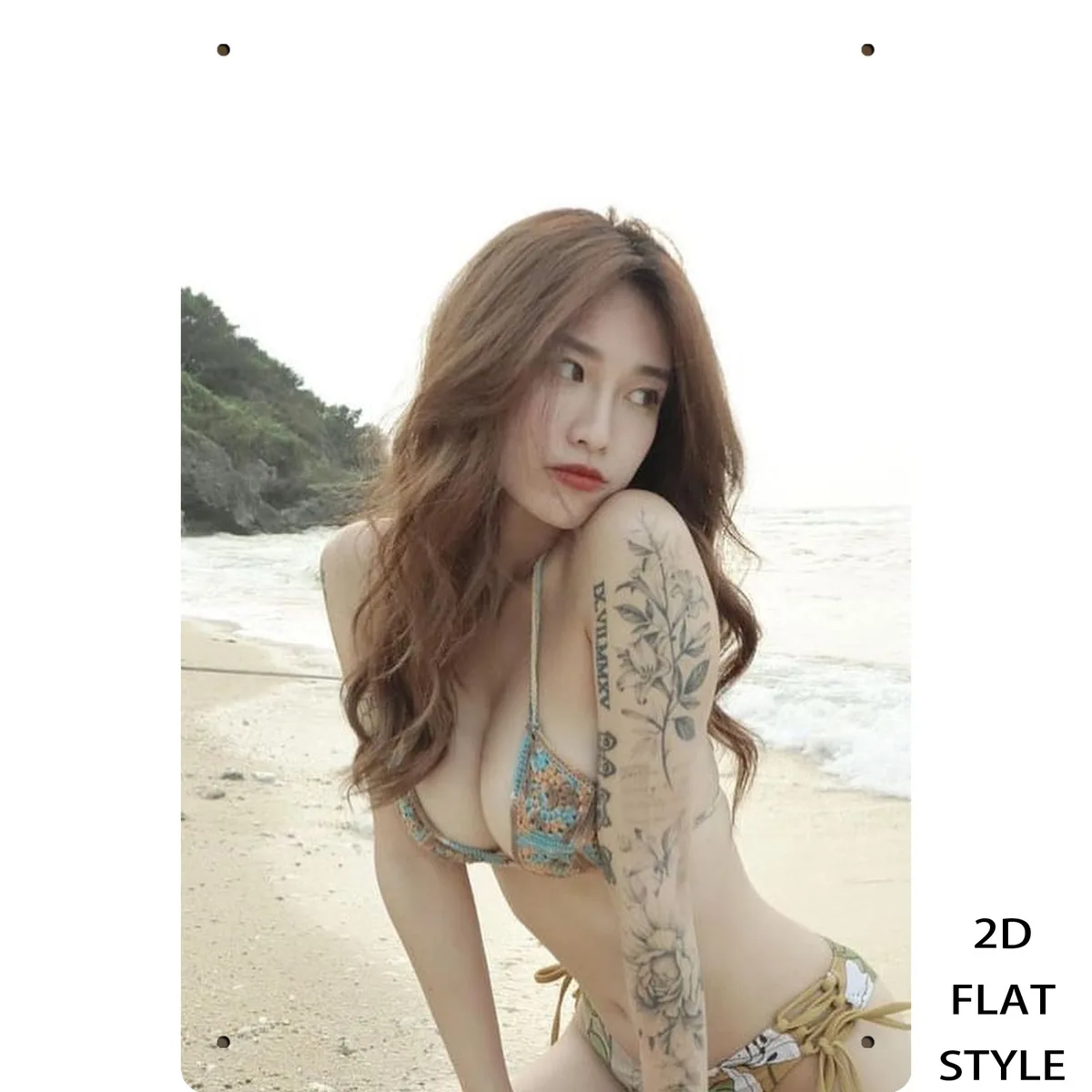Vintage 8x12in Retro Tattoo Bikini Metal Tin Sign - Japanese Style Bathroom Laundry Entryway Decor
