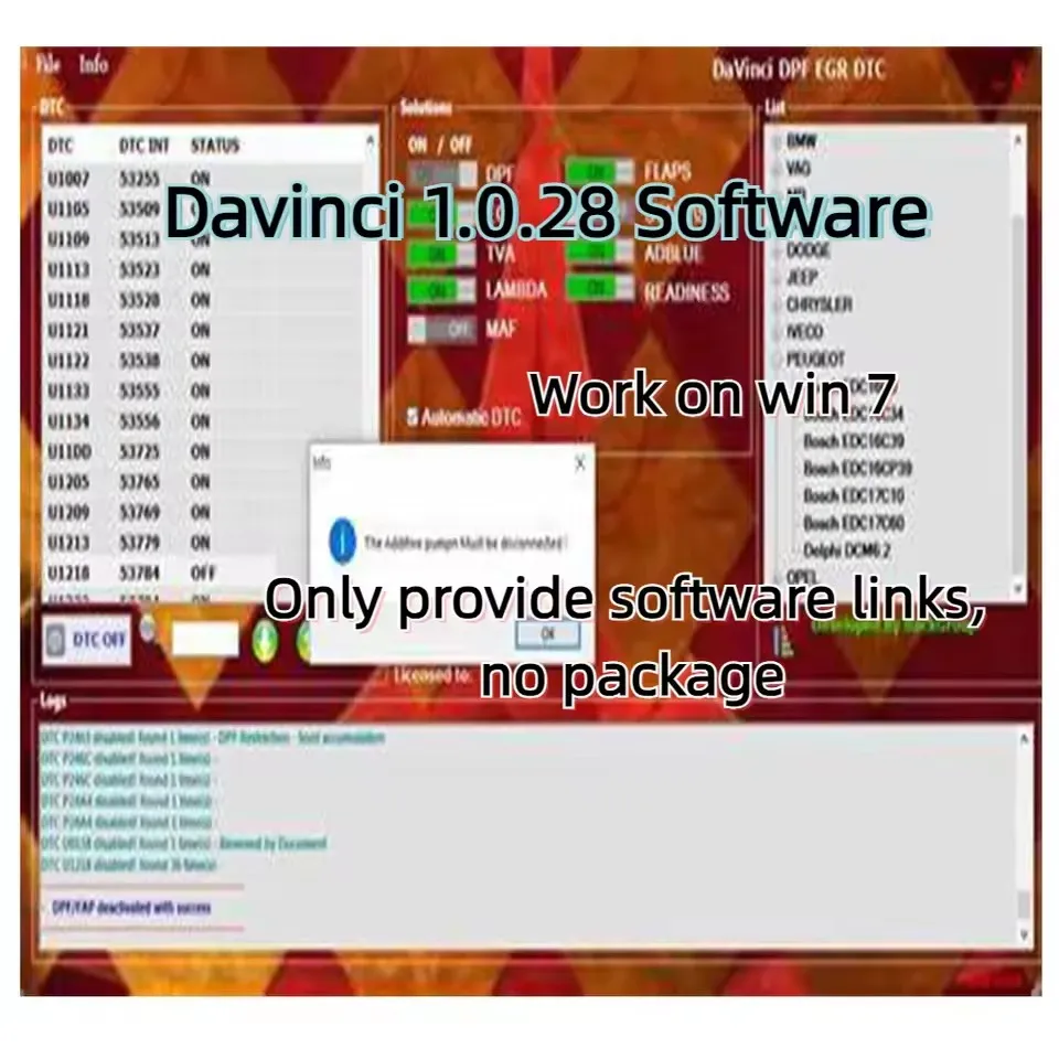 

El software Da Vinci 1.0.28, diagnóstico de reparación, activa el uso ilimitado, ejecutar en win 7, el servicio posventa está ga