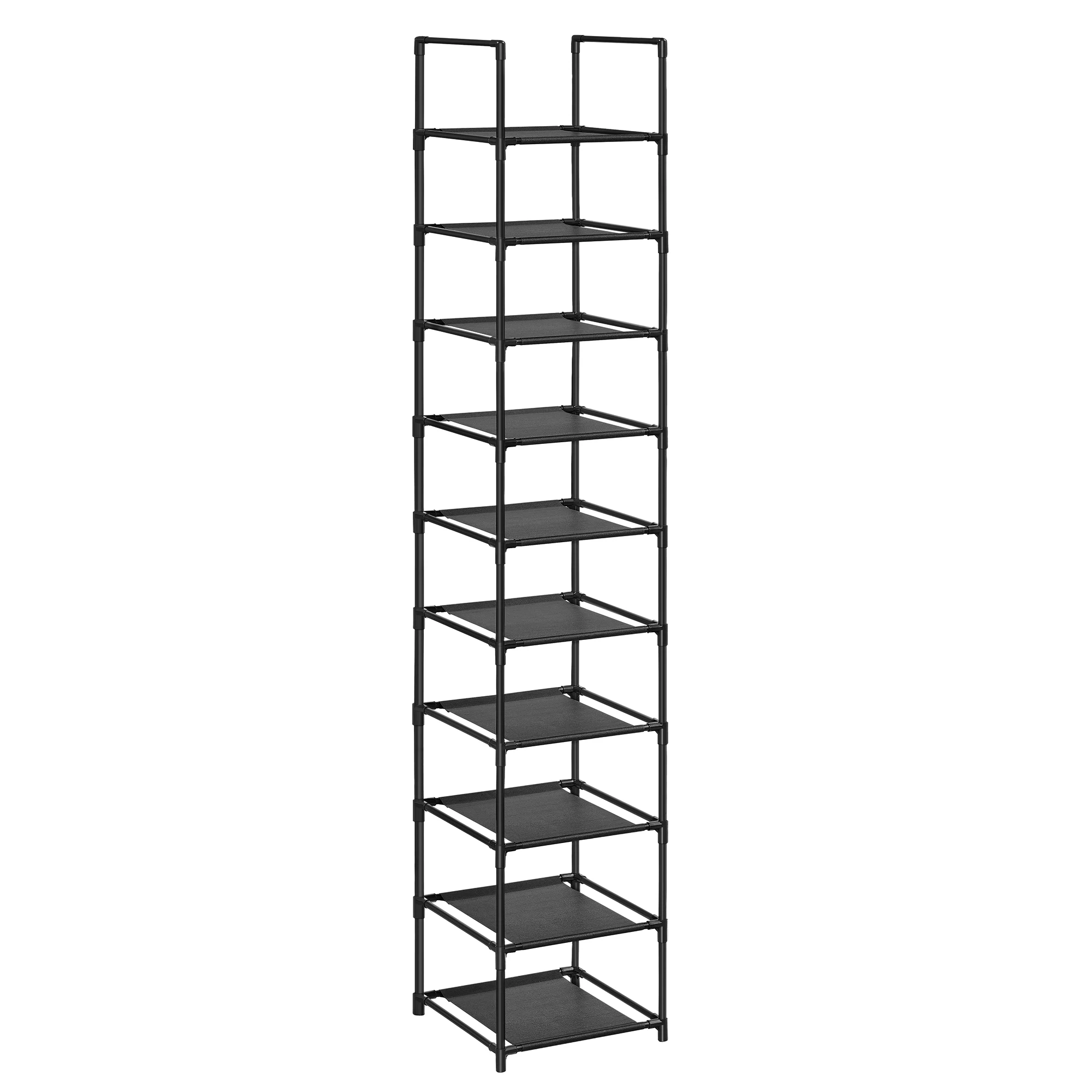 SONGMICS Schuhregal,10 Ebenen, Schuhablage, Schuhaufbewahrung, schmal, 33 x 33 x 173 cm, Metallgestell, Ablagen aus Vliesstoff