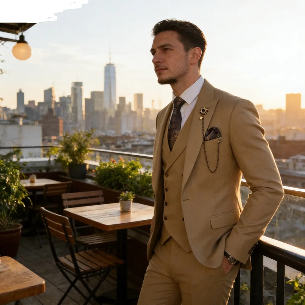 

Мужской формальный свадебный комплект Terno, облегающий комплект из 3 предметов, классический элегантный пиджак, пальто, жилет, брюки, ансамбль для жениха