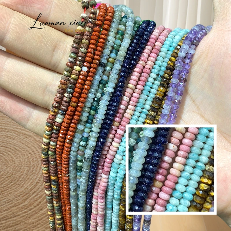 Wheels Faceted 2x4mm Natural Stone Amazonite Amethyst Turquoise Spacer Beads for Jewelry Making Diy Bracelet Charms Accessories