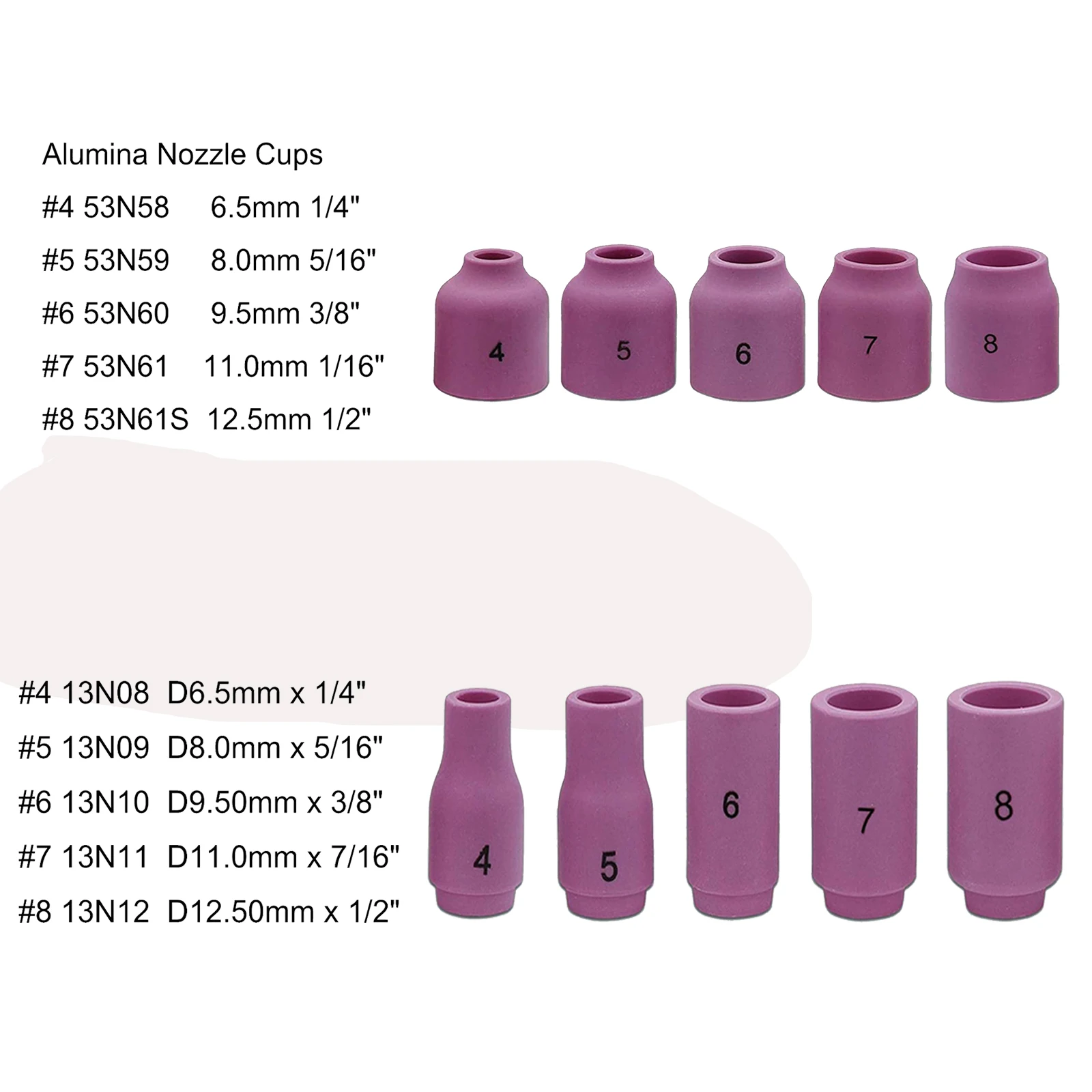 Imagem -02 - Temperatura Tig Soldagem Tocha Bocal Stubby Gás Lens Copo de Vidro Acessórios de Solda para Tig Wp17 18 26 55 Pcs Alta