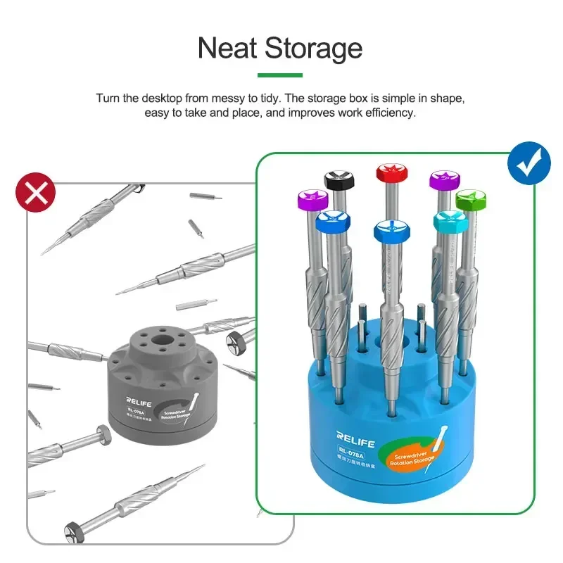 RELIFE RL-078A 360°Rotation Screwdriver Holder 17 Holes Mobile Phone Repair Screwdriver Storage Tool Plastic Storage Box