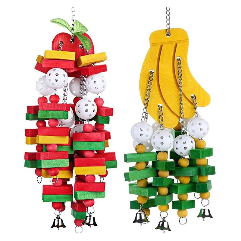 Bird Wood Chew Toy 2 Pieces Banana Apple Parrot Cake Chew Toy Large Medium Sized Macaw Bird Toy