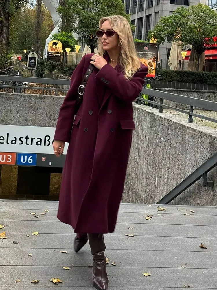 HH 2024 Autumn Elegant Windbreaker For Women Long Sleeves Solid Color Lapel With Pockets Double Breasted Vintage Coats