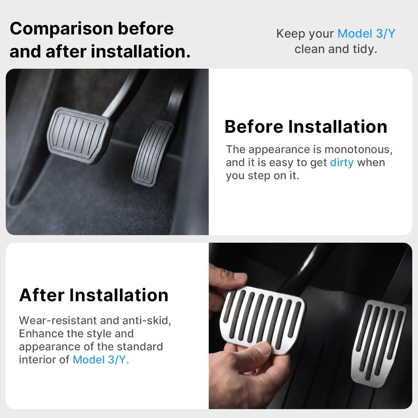 For Tesla Performance Pedal Pads Cover Foot Aluminum Non-Slip Pedals for Model Y(Juniper) Model 3(Highland) 3/Y 2017-2026 image 6