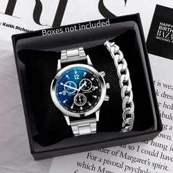 2pcs/set Men Business Watches Fashion Arabic Dial Steel Band Quartz Watch Bracelet Set（Without Box）