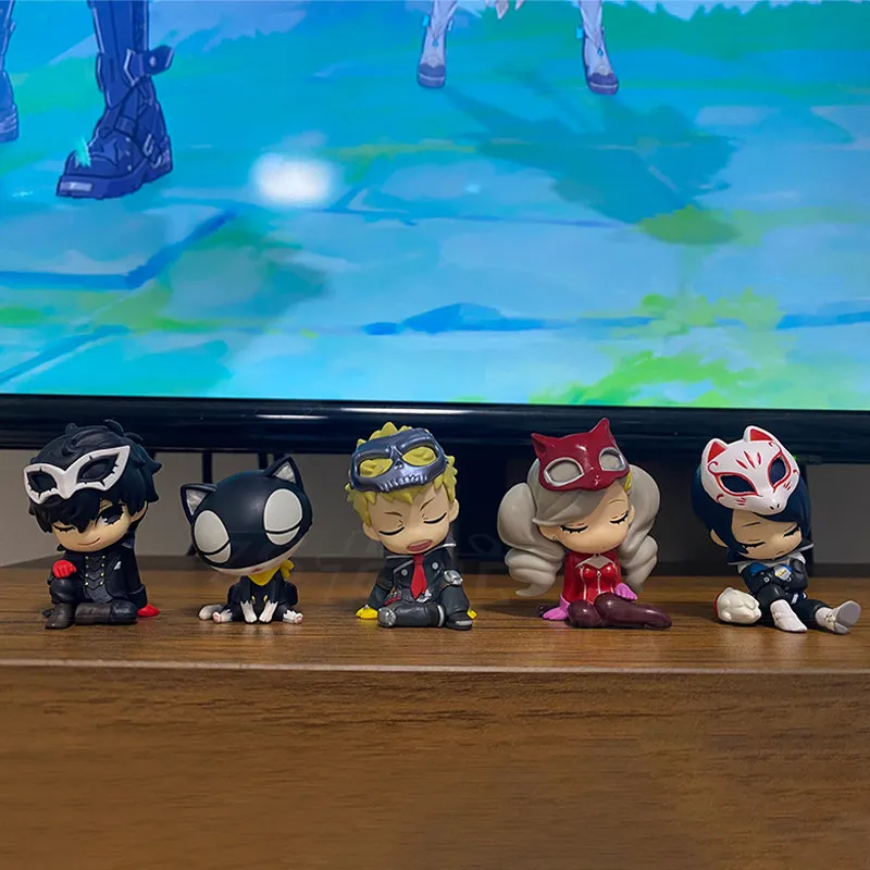 5-teiliges Set Persona 5 The Royal Schlafende Schulter-Minifiguren: Niedliche Joker-, Mona-, Totenkopf-, Panther- und Fuchs-Puppen, Anime-Modell-Ornamente, Spielzeug-Geschenk – Detail 1