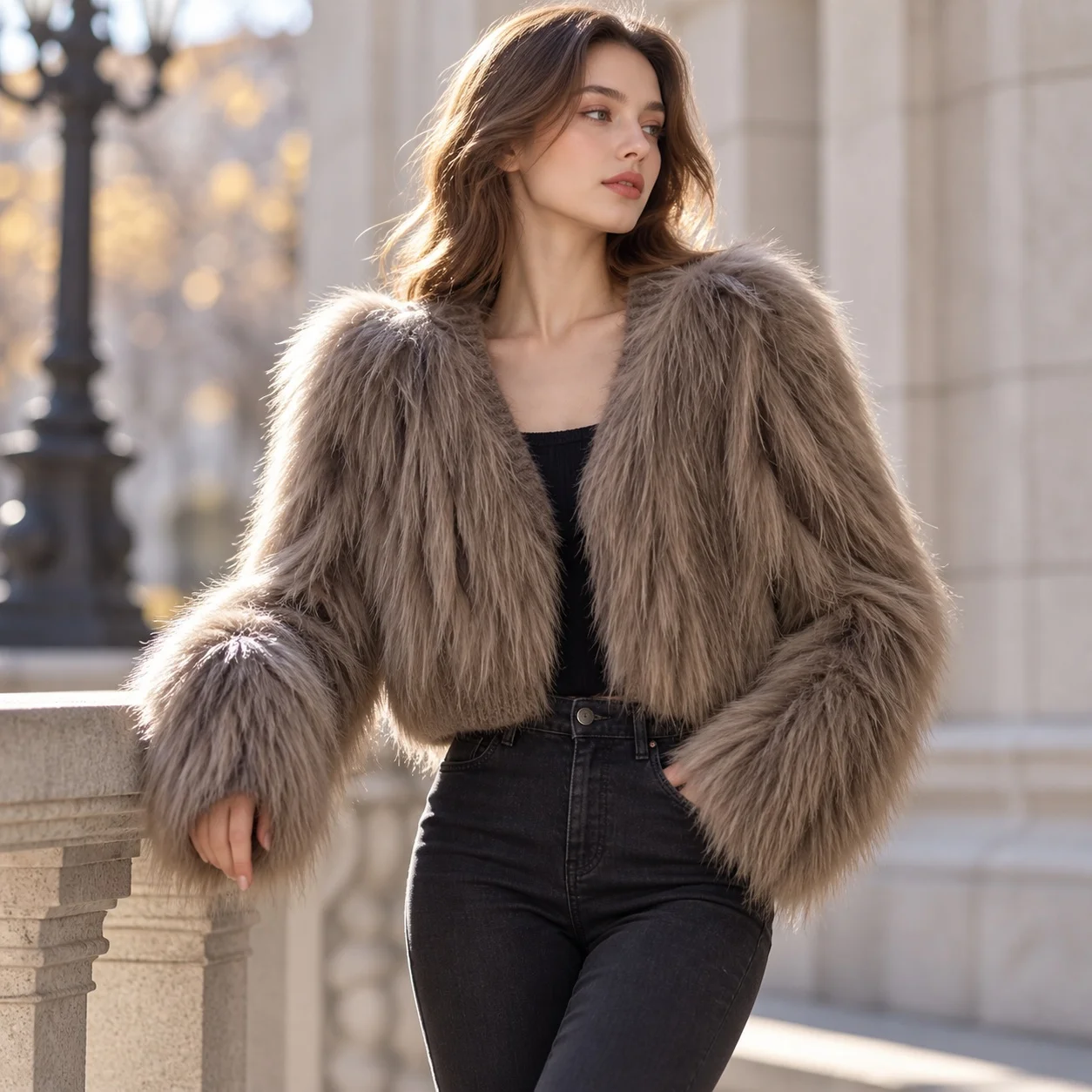V Neck No Hood Cropped Coat British Style Women Winter Jacket with Long Sleeve Short Length Elegant Commuter Sweet and Fresh