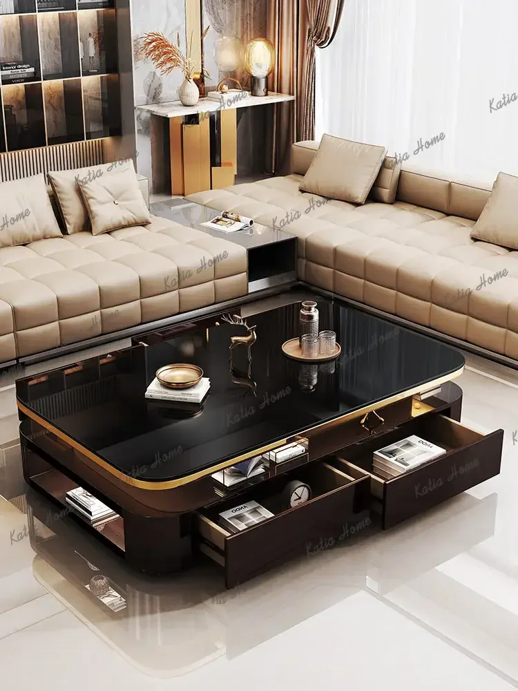 FG light luxury tempered glass coffee table living room home advanced storage TV cabinet