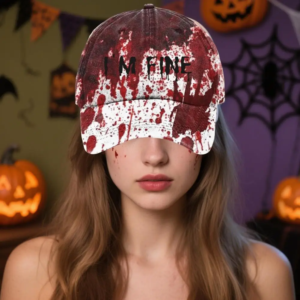 Halloween Style Hat Dark Blood Stain Unisex Baseball Cap Breathable Sun Protection Hat Halloween Style Curved Brim Baseball Hat