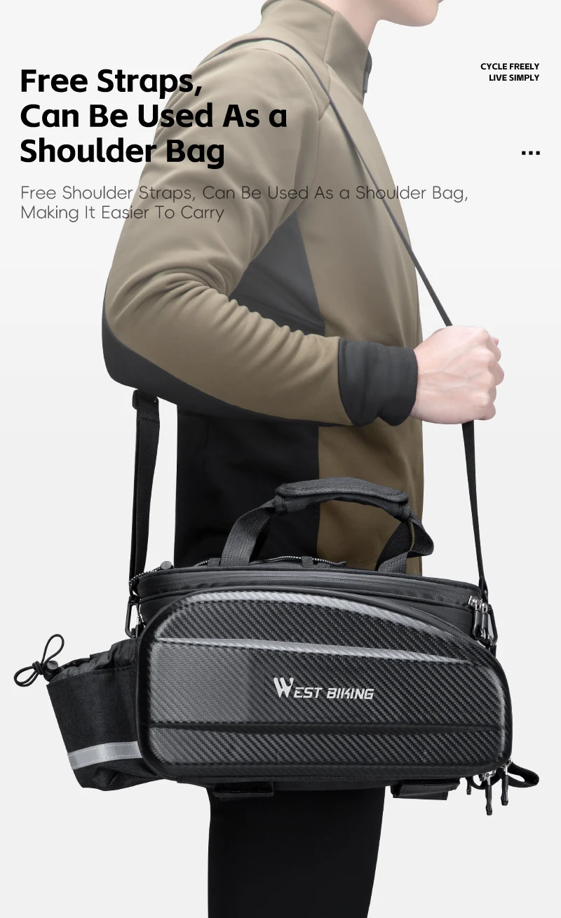 WEST BIKING Multifunktionale Fahrrad-Gepäckträgertasche 17/31L Erweiterbare Hartschalen-MTB-Fahrrad-Heckträgertasche Wasserdichte Schultertasche – Detail 8