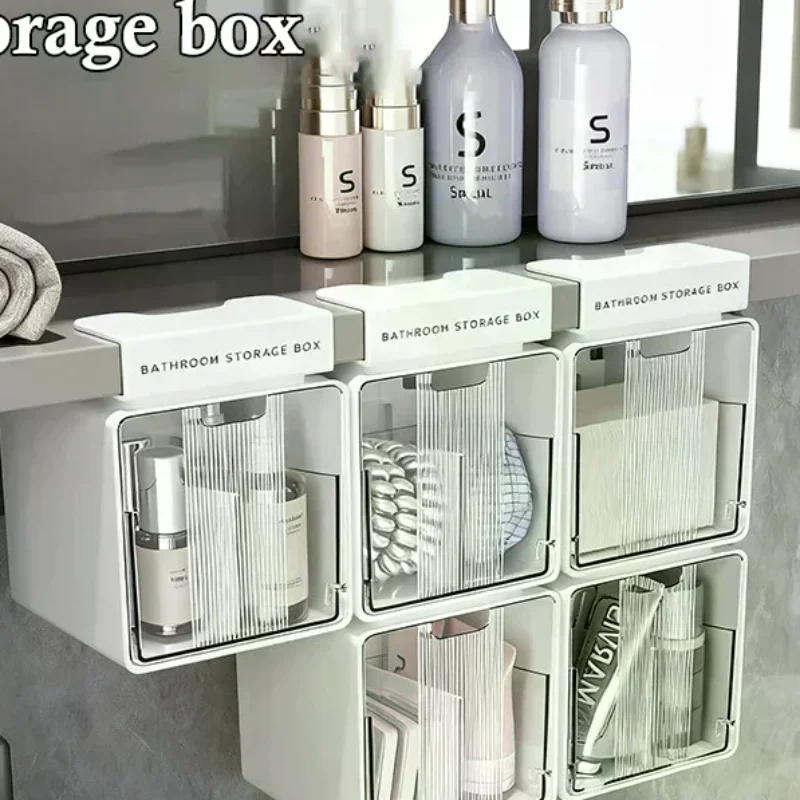 Transparent Bathroom Storage Box Pull-Out Drawer Style Under Mirror Cabinet Organizer for Makeup Tools Bathroom Vanity Organiser