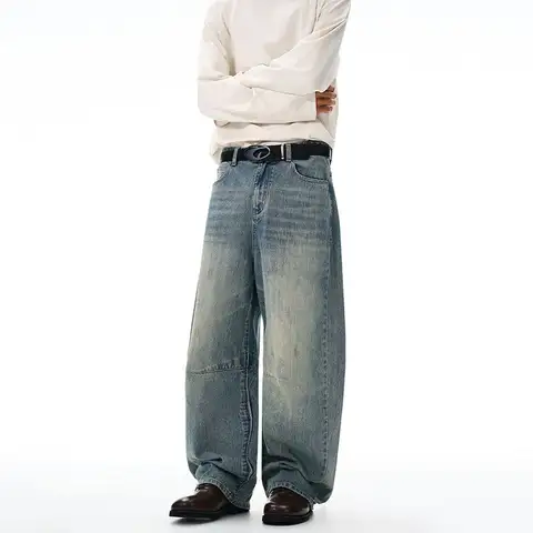 Men's Plus Size Fashionable Spring And Autumn Washed Straight Leg Jeans Versatile Loose Casual Retro Nostalgic Loose Youth Pants