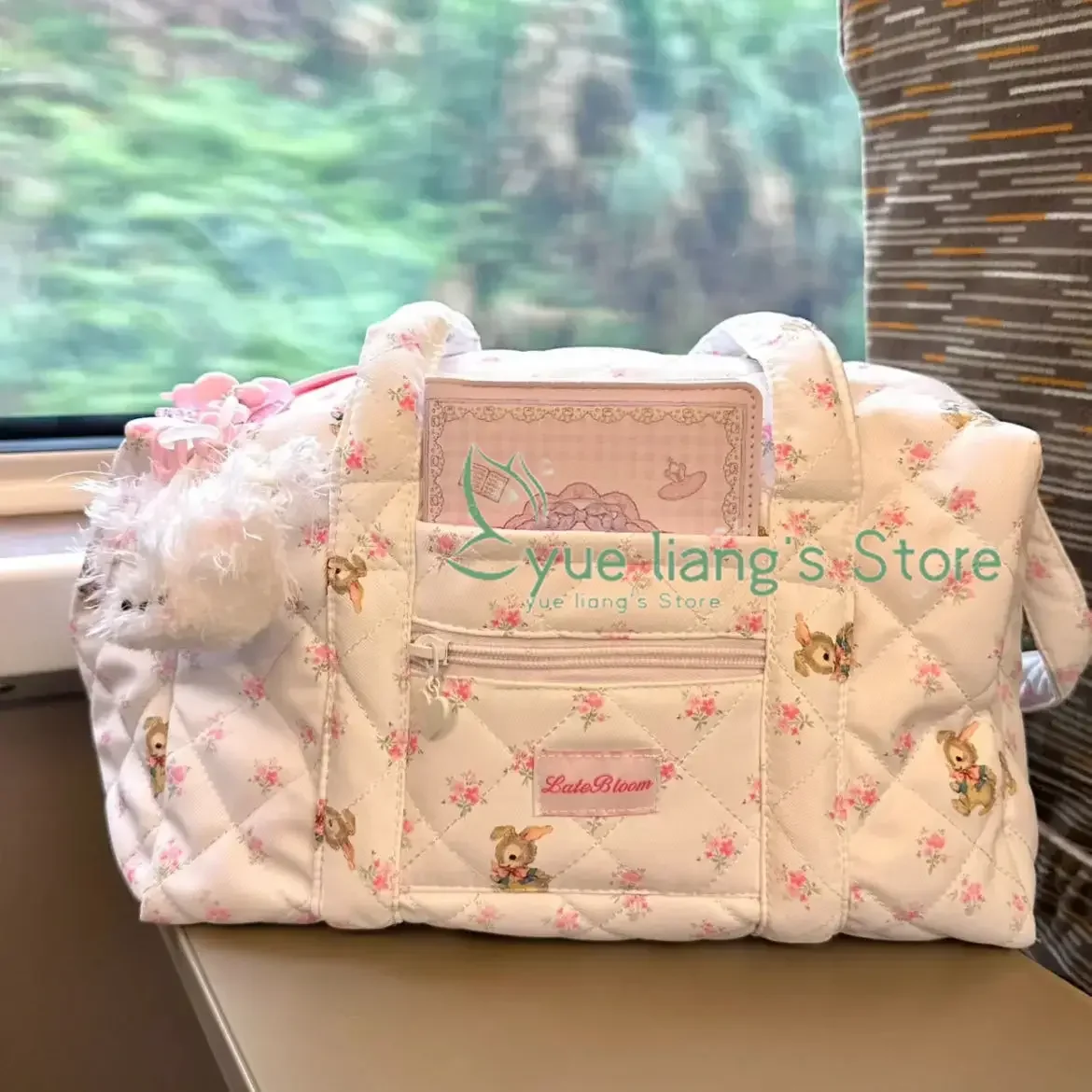 

Cute Floral Rabbit Tote Bag for Women Large Capacity Travel Luggage Bag Fashion Girls Shoulder Crossbody Bag