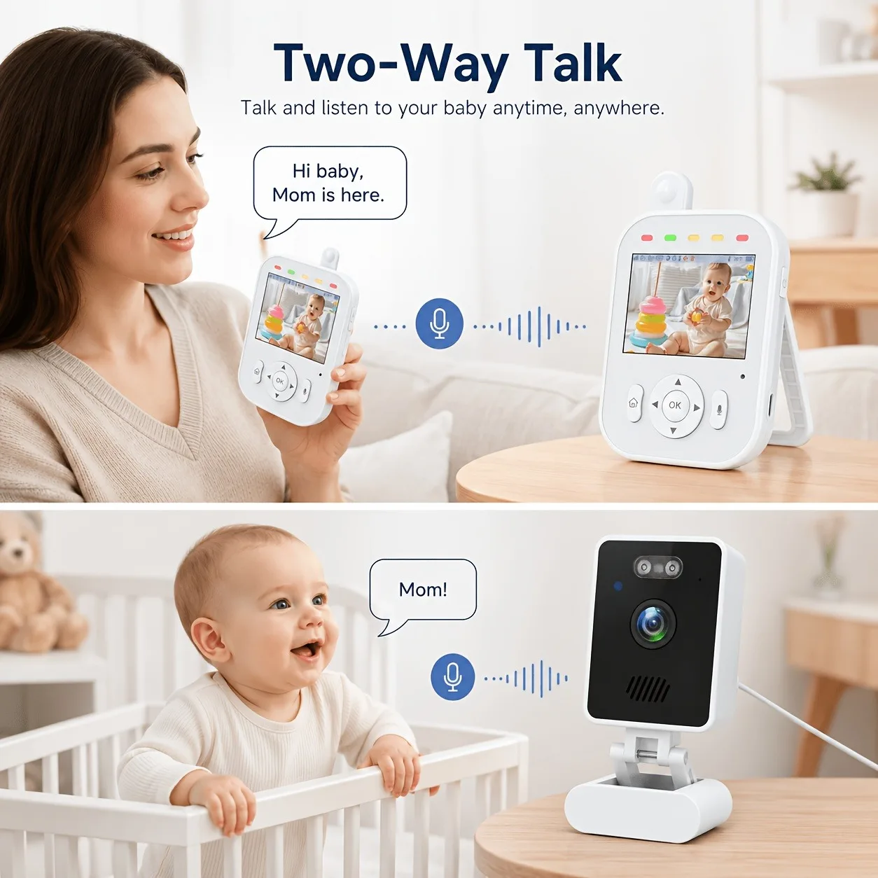 Baby Monitor with 2.8 Inch Digital LCD Screen Wireless Camera Color Night Vision VOX Temperature Monitoring System for Safety