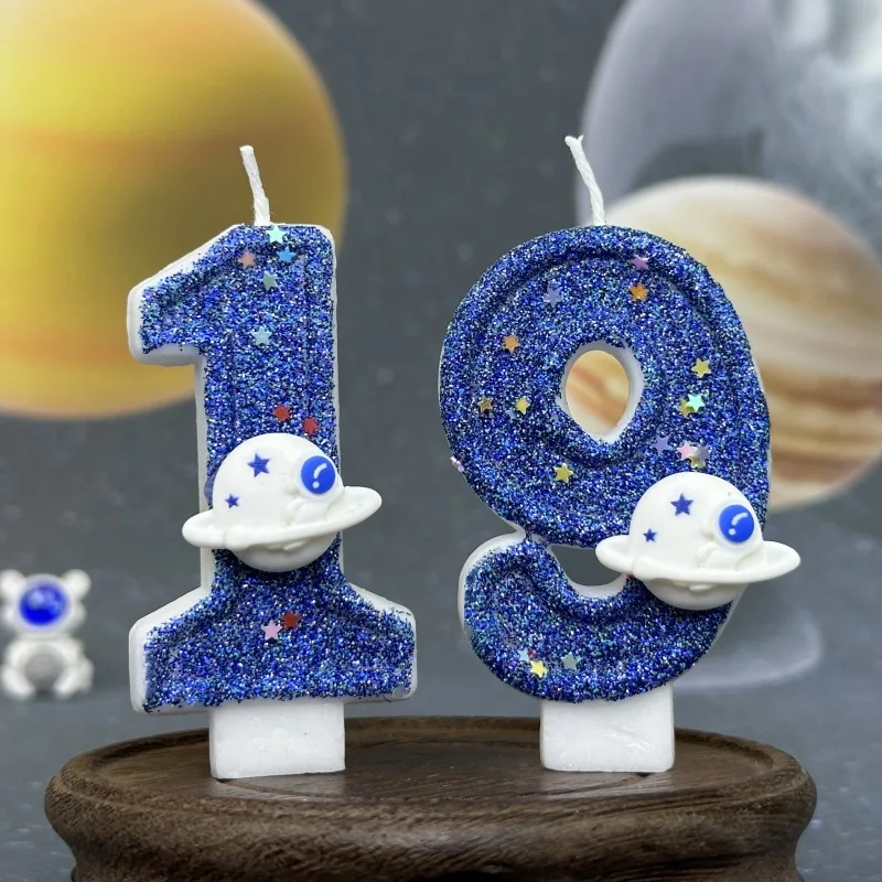 Vela de cumpleaños con números de 0 a 9, velas decorativas para tarta de nave espacial, decoración para fiesta, mesa de día, accesorios para decoración de la habitación del hogar
