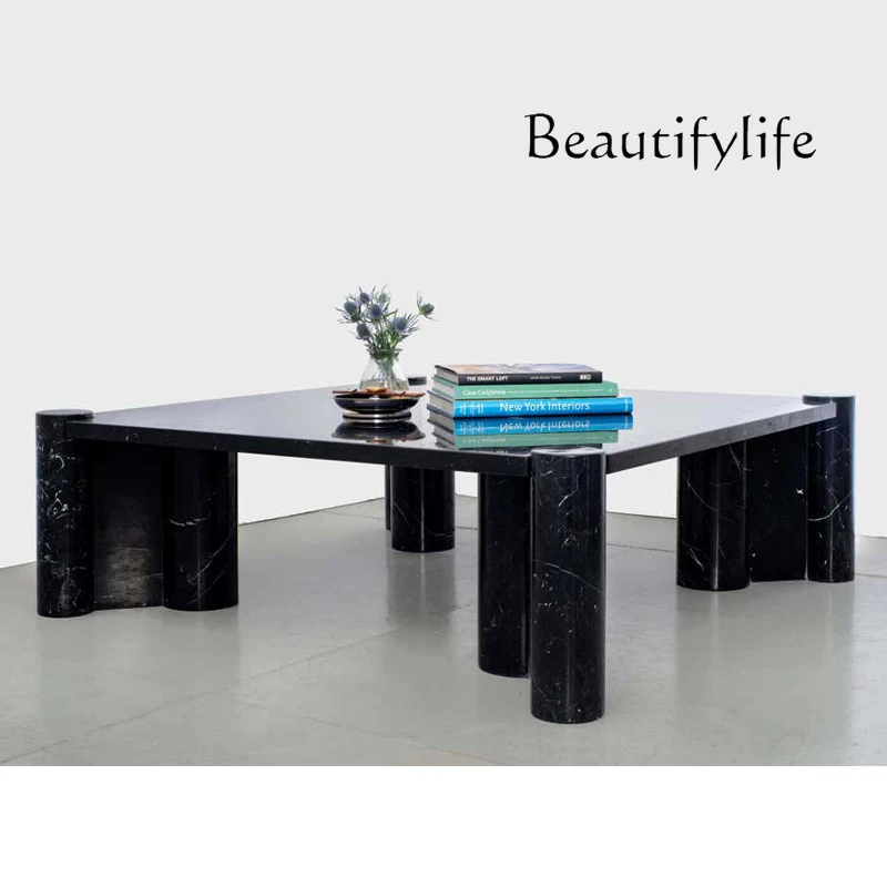 

Italian style simple natural black and white root marble coffee table hotel living room coffee table