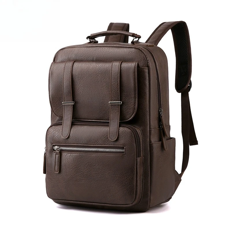 Mochila para ordenador portátil de cuero PU a la moda para hombre, bolsa de viaje impermeable para ir al trabajo con características de reducción de carga para el trabajo y la escuela