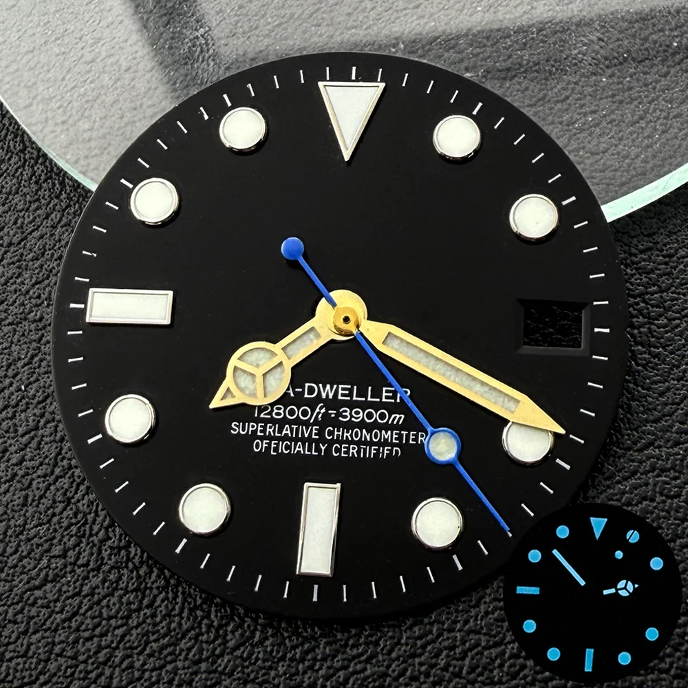 28.5mm SEA Dial Big Deep , NH35 blue-green luminous pointer accessories, replacement parts for NH35 and NH36 mechanical movement