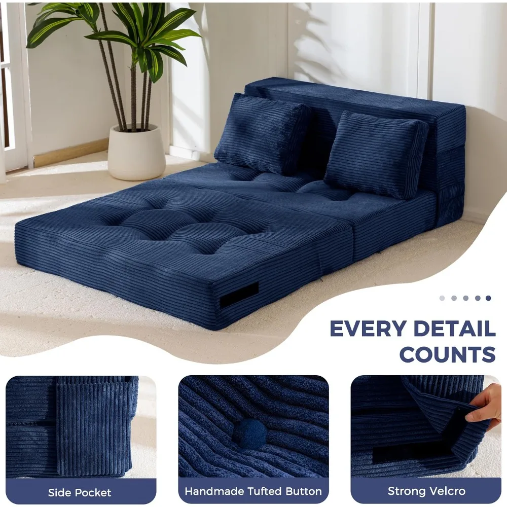 MAXYOYO 4-in-1 Convertible Sofa Bed, Fold-Out Sleeper Couch with Pillow, Tufted Folding Couch Bed Foam Floor Couch, Lazy Chair