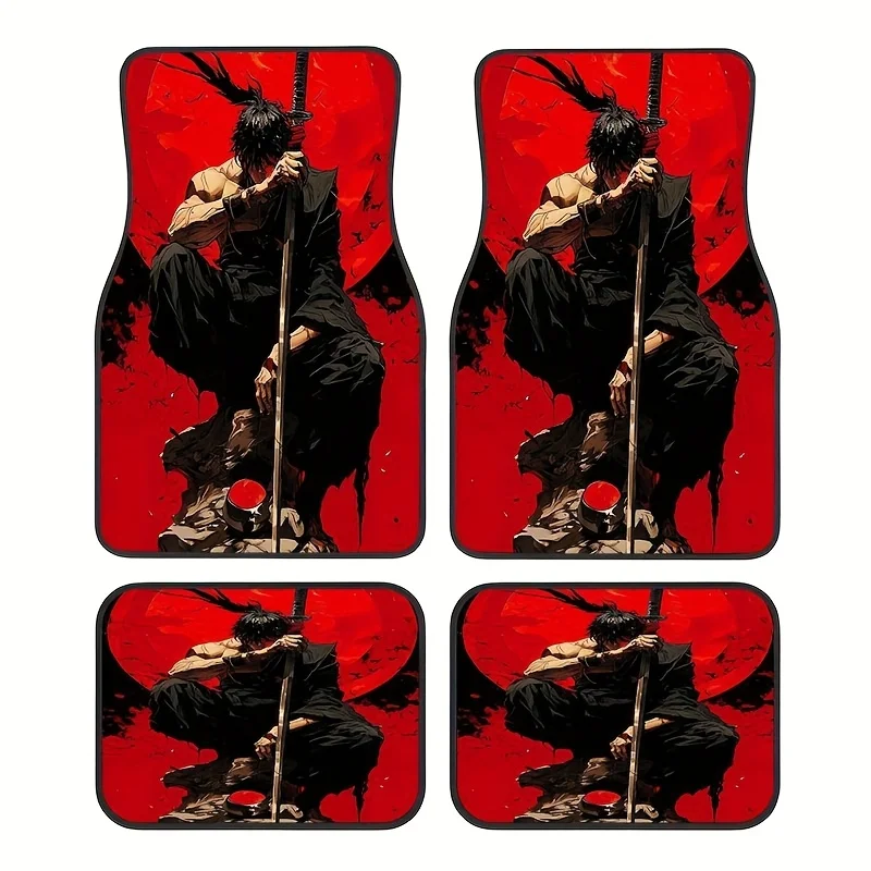 Set Of 4 Car Mats Featuring A Japanese Anime Design, Suitable For All Suvs. These Stylish And Durable Additions Include Logo-The
