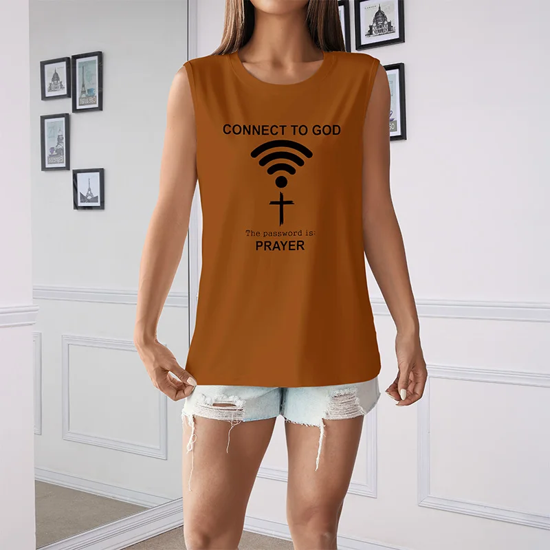 

Connect To God The Password Is Prayer Printed T-shirt for Women, 90s Girls, O-neck, Summer Pattern Women's Top, Harajuku