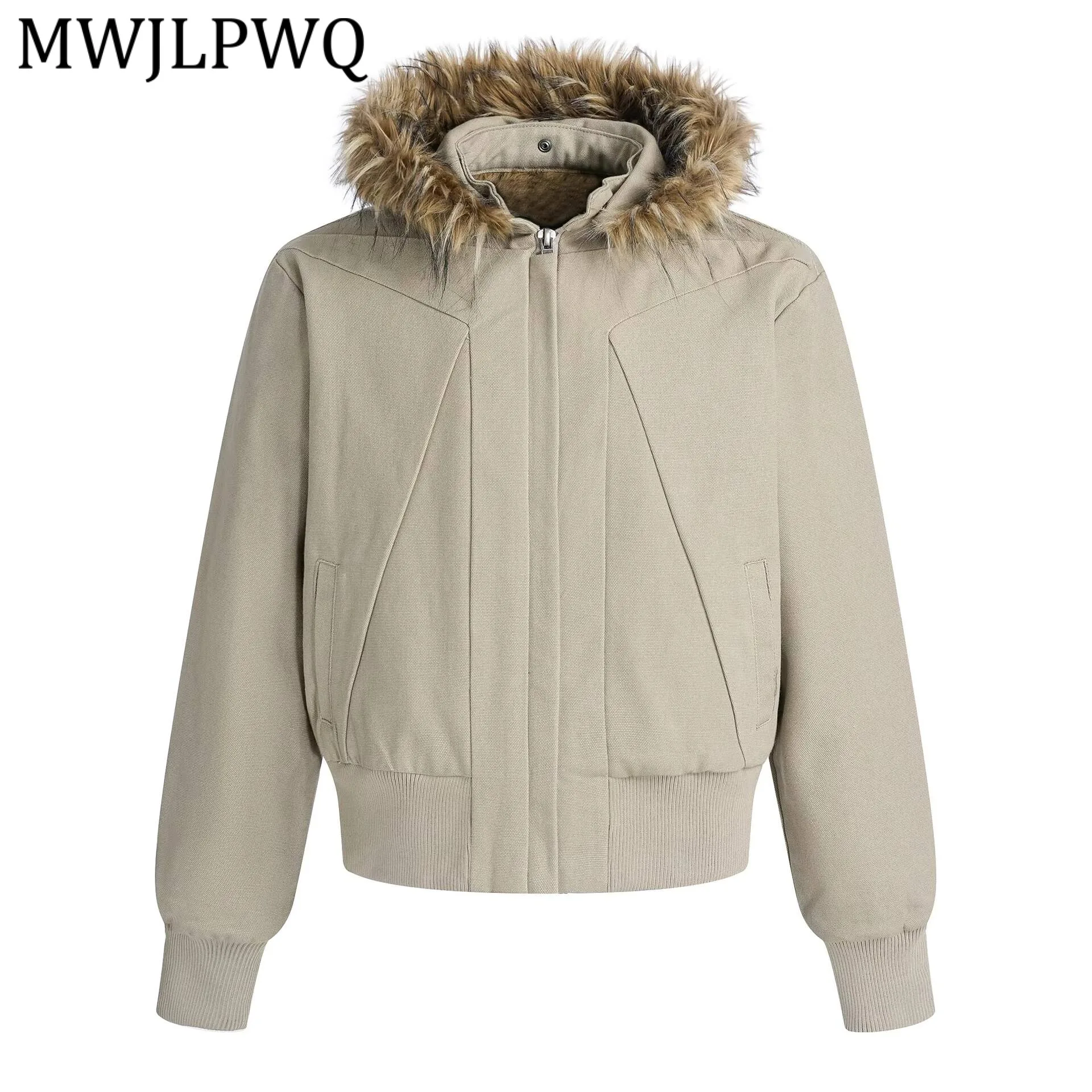 

MWJLPWQ American Syle Rero Strustrue Design Jacket Men's High Street Fleece Fur Collar Handsome Casual Tops Chic Winer 21894