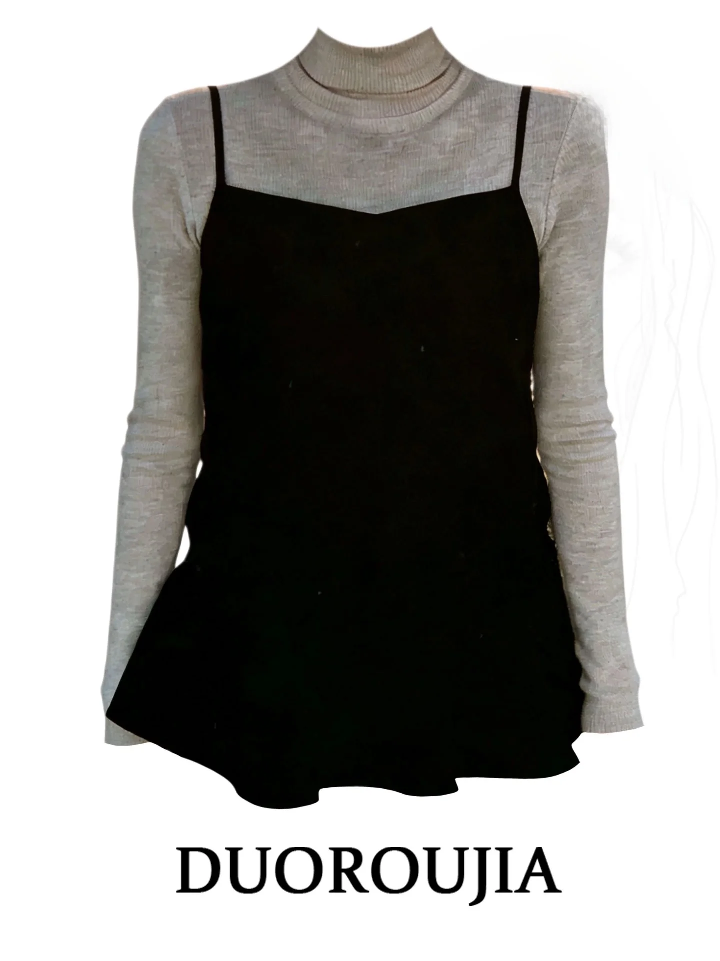 

plus Size Women's High Neck Long Sleeve Camisole Tank Top Set Gray Slimming Inner Wear Korean Style Fleece Anti-Ball Winter O...