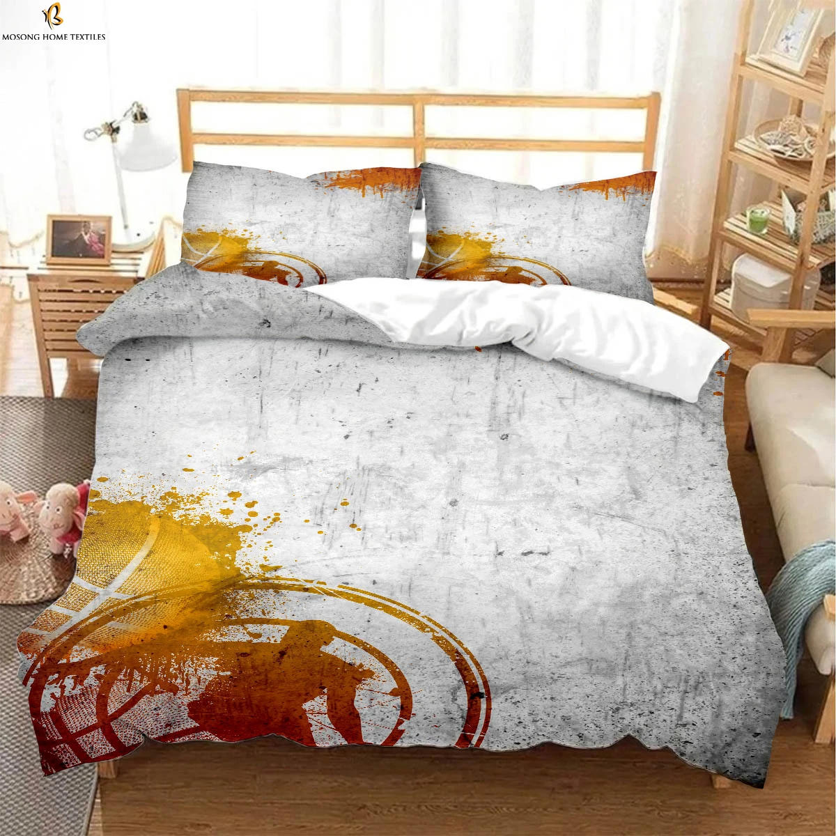 Cool Basketball Sports 3d Stereo Printing Quilt Cover Polyester Fiber Bedding Set Duvet Cover Pillowcase Three-Piece Set