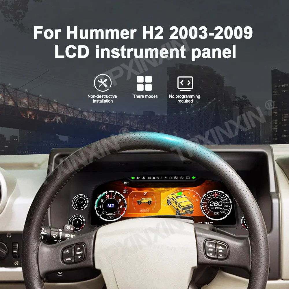 12.3 Inch LCD Digital Cluster Update 2025 For Hummer H2 2003-2009 LCD Instrument Panel Speedometer Odometer Dashboard Display
