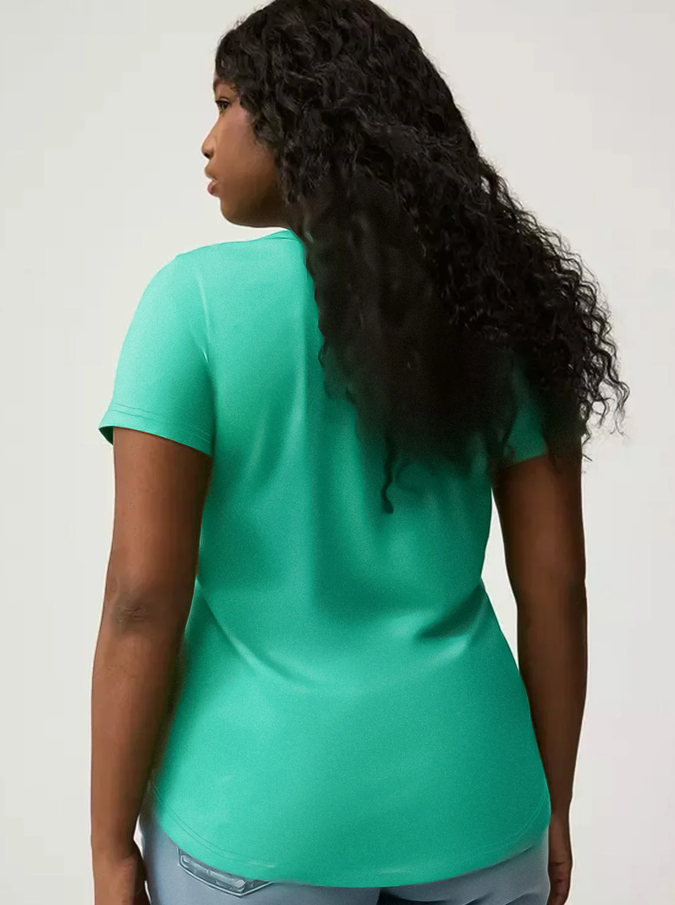 Plus Size Mint Green V-Neck T-Shirt Women's Short Sleeve Casual Top Basic Tee Free Shipping