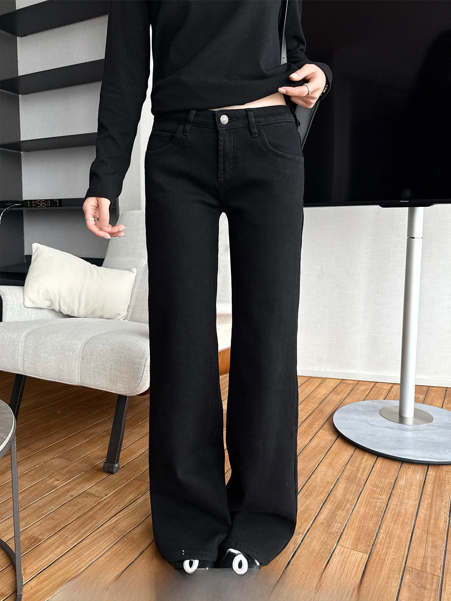 

Женские джинсы Xzichic с флисовой подкладкой, расклешенные, черные, осенне-зимние, теплые, повседневные, с завышенной талией, из хлопкового денима