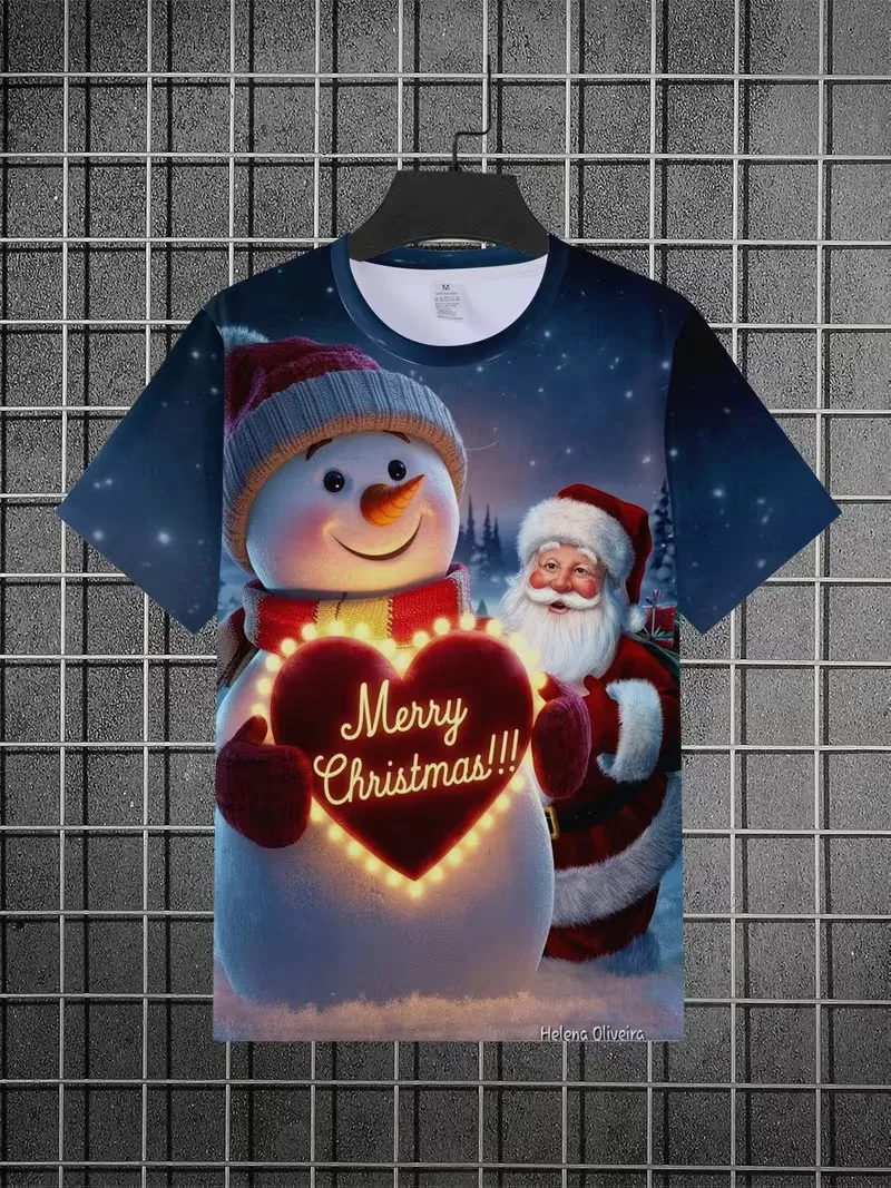3D Print Santa Claus Costume T‑Shirt For men Fake Open Suit Muscle Graphic Short Sleeve Tee Christmas Party Novelty tshirt Tops
