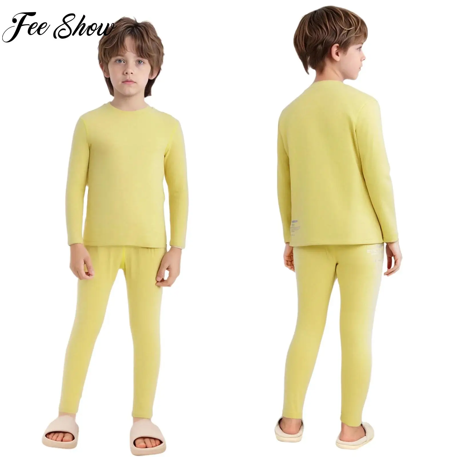 

Kids Girls Boys Thermal Underwear Set Warm Sleepwear Homewear Loungewear Long Sleeve Pullover Top with Leggings Sportswear Set