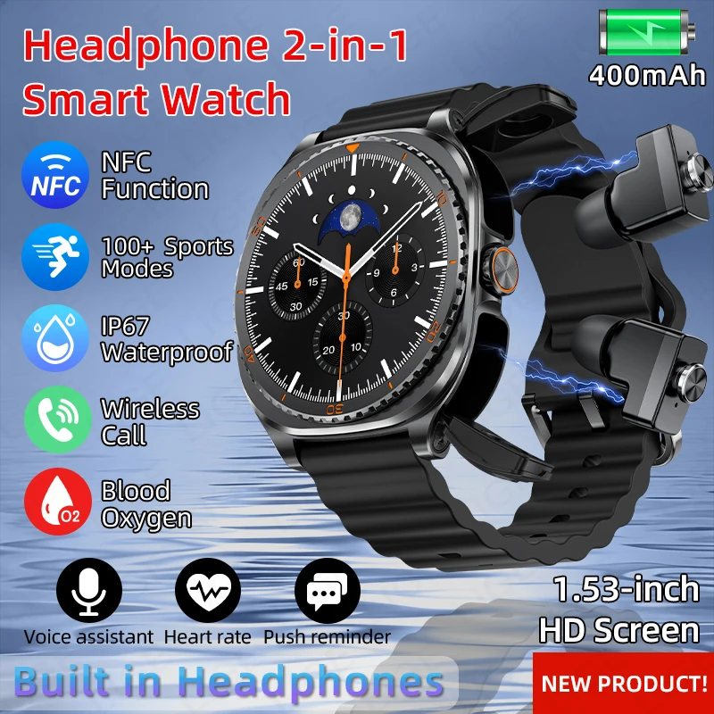 

Смарт-часы LIGE Sports 2-в-1 с наушниками, Bluetooth-вызовами, аккумулятором 400 мАч, отслеживанием пульса, GPS-трекером, воспроизведением музыки, водонепроницаемые