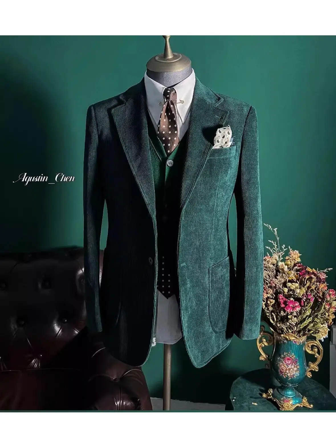 

Corduroy Single-Button Slim Fit Waist-Cinching Briti Sle Suit Jaet Faionable Retro Neapolitan Autumn Winter Coat