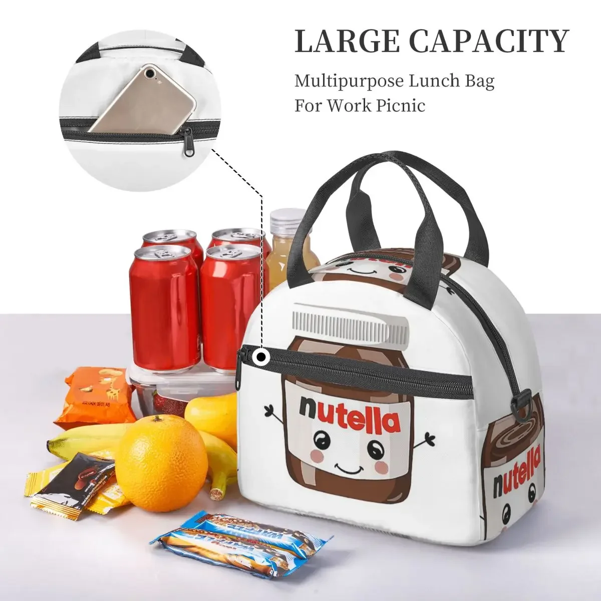 Nutella Cutie Insulated Lunch Bag for Women Children Portable Food Boxes Thermal Lunch Box Tote