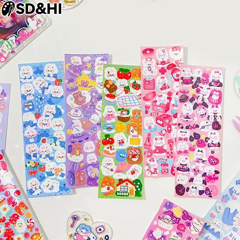 10pcs Shiny Cute Animals Cat Bear Decorative Sticker For Scrapbooking DIY Phone Case Materials Landscape Stationary Sticker